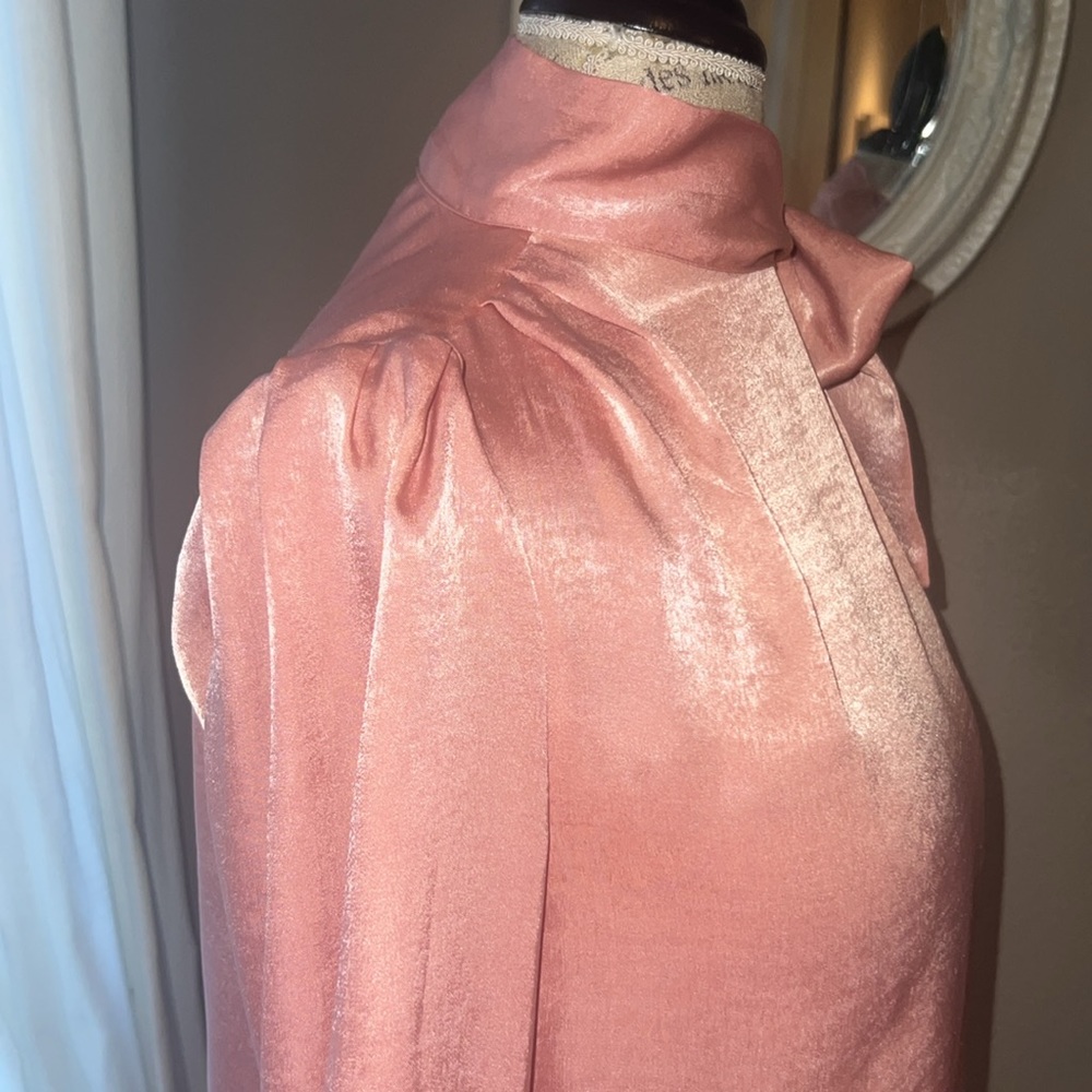 Worthington Petite XS pink women’s blouse with ribbon 🎀 tie bow button shirt XS - Picture 7 of 13